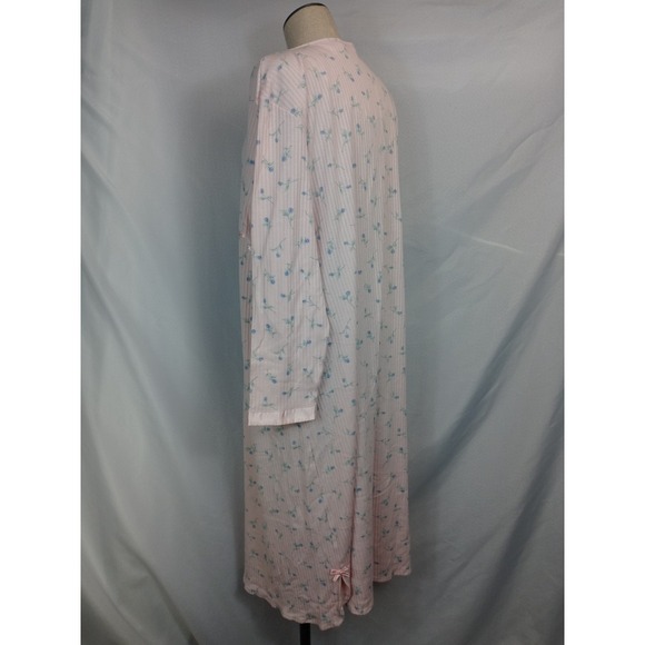 Delicates Womens Large Pink Floral Ribbed Knit Nightgown Sleep Dress Henley Cozy - Picture 6 of 10